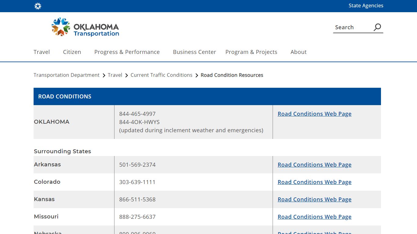 Road Condition Resources - Oklahoma Department of Transportation